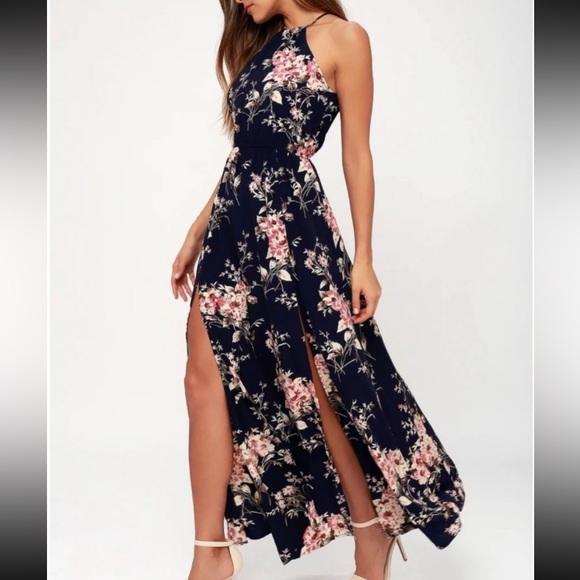 Lulus Dresses & Skirts - NEW Lulus Feel the Music Midnight Blue Floral Print Maxi Dress Size M